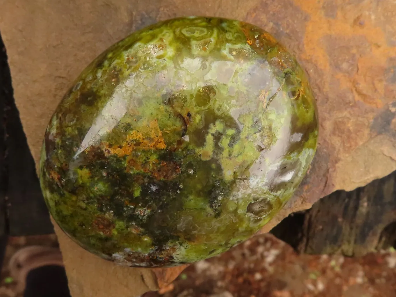 Polished Green Galet / Palm Stones x 6 From Antsirabe, Madagascar