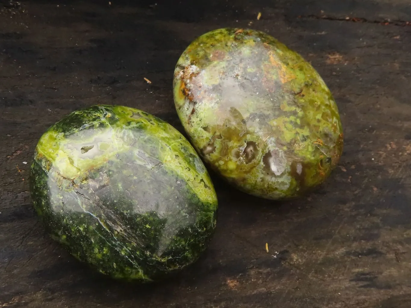 Polished Green Galet / Palm Stones x 6 From Antsirabe, Madagascar