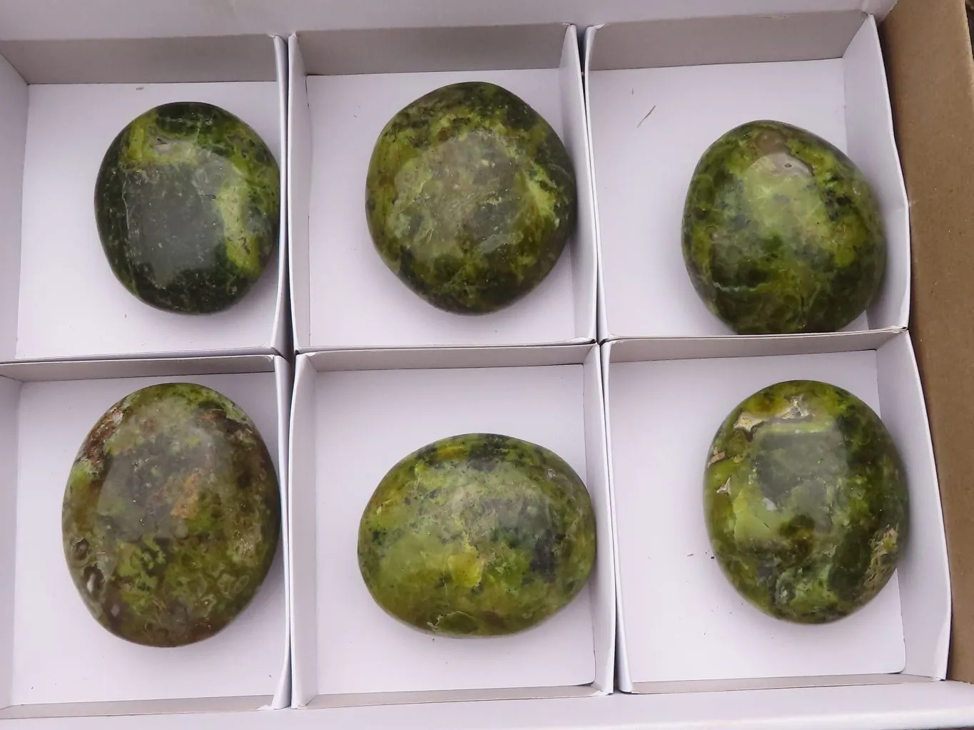 Polished Green Galet / Palm Stones x 6 From Antsirabe, Madagascar
