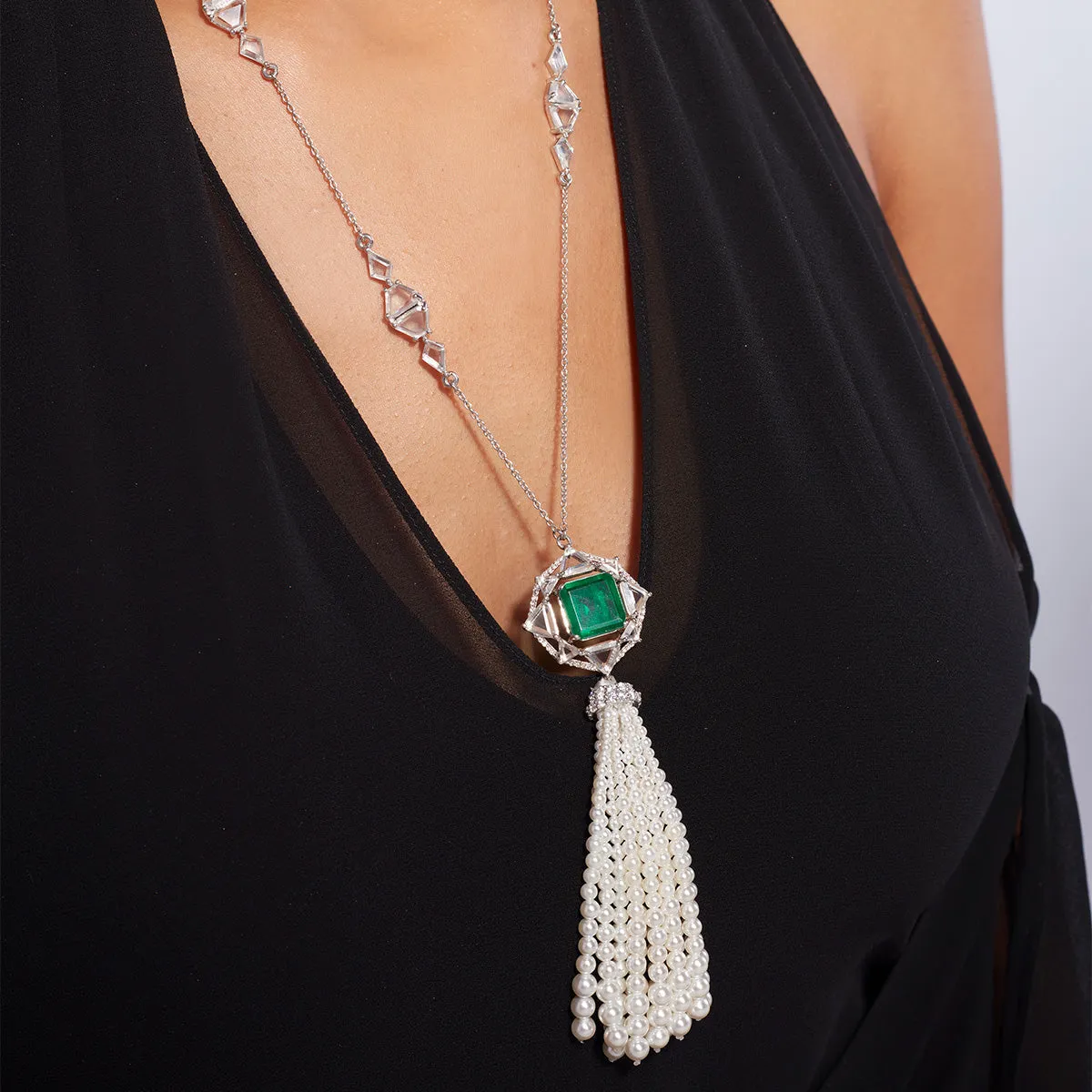 Provence 925 Silver Deco Pearl Tassel Necklace