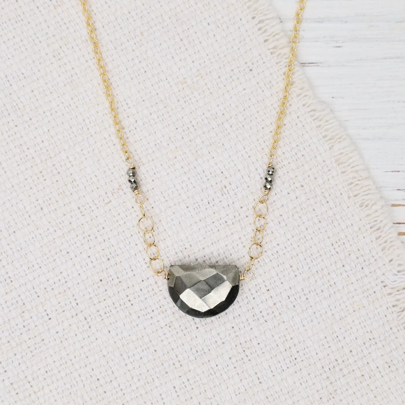Pyrite Half Moon Pendant Necklace