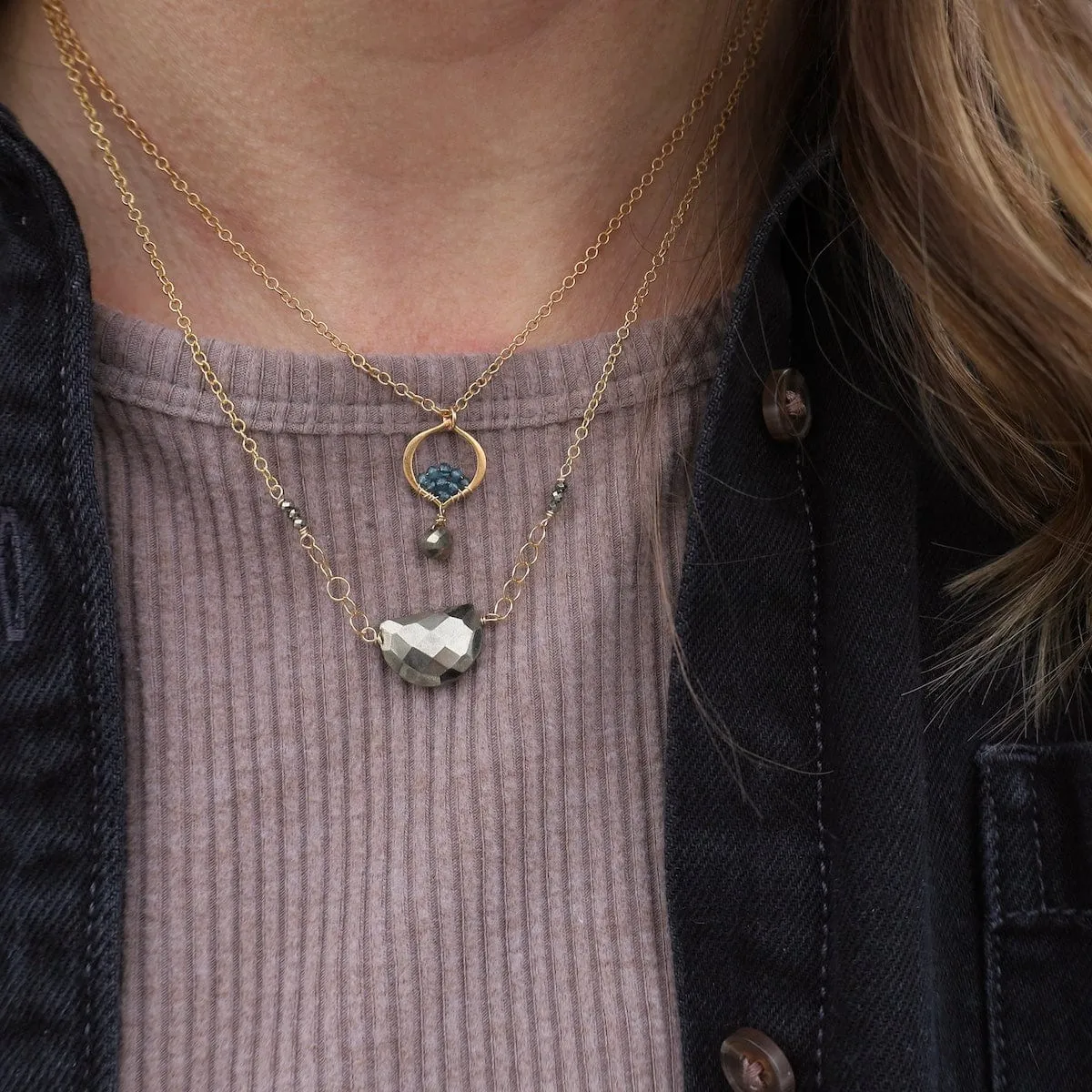 Pyrite Half Moon Pendant Necklace
