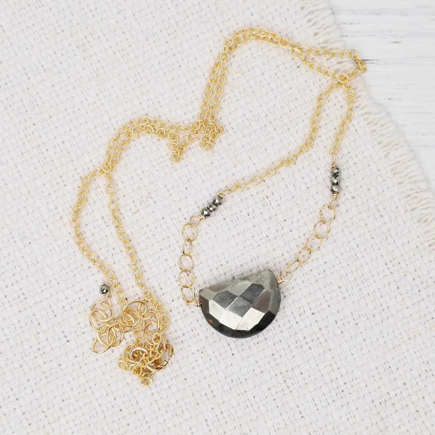 Pyrite Half Moon Pendant Necklace
