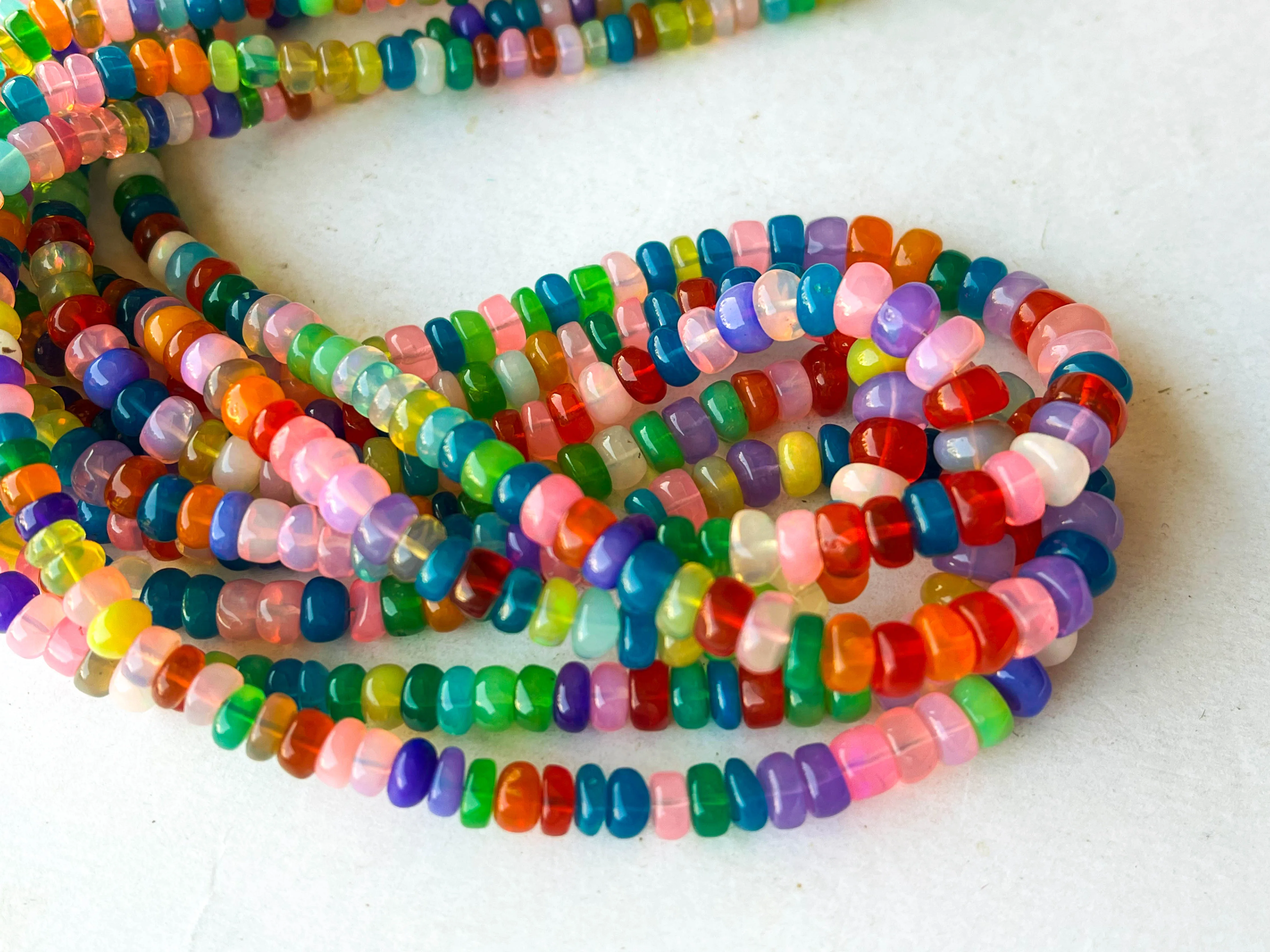 Rainbow Opal Smooth Rondelle Beads