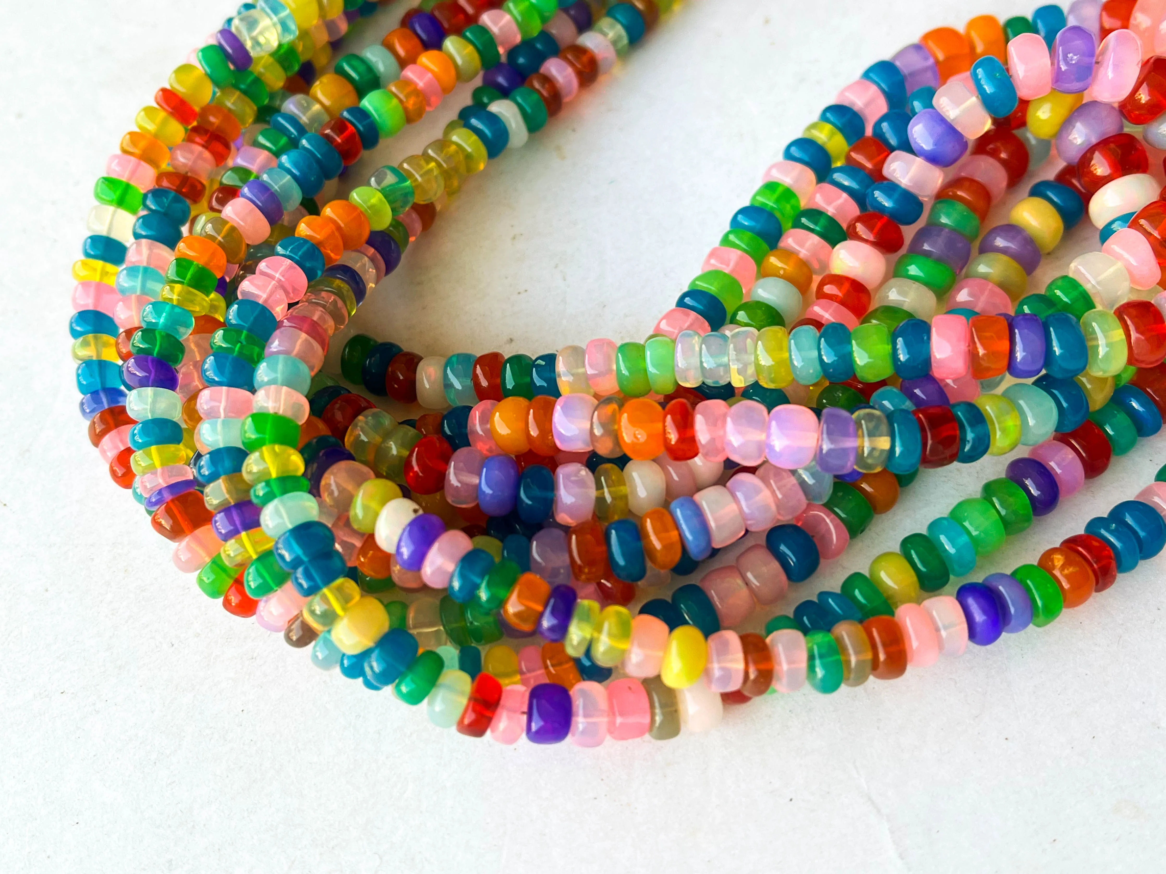 Rainbow Opal Smooth Rondelle Beads