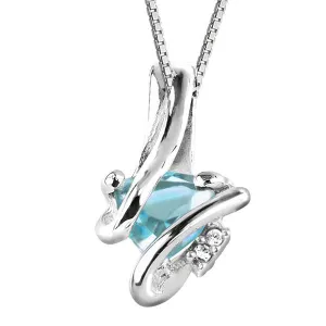 Silver Diamond And Aquamarine Pendant
