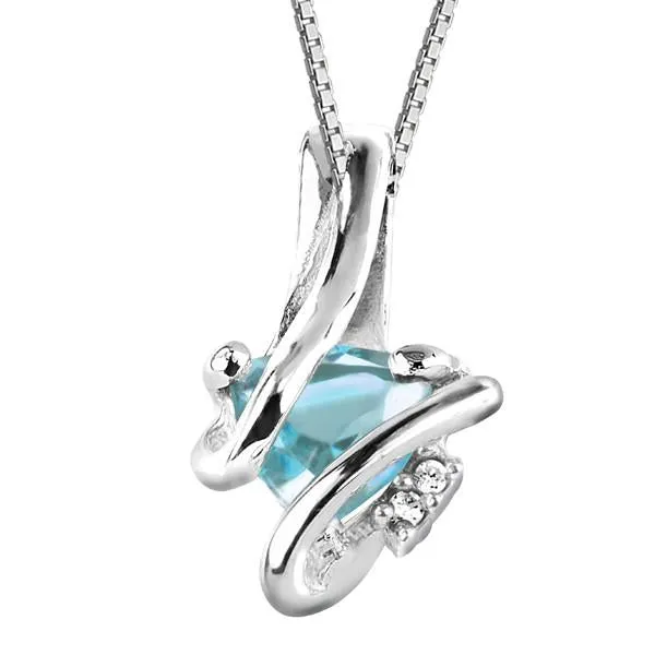 Silver Diamond And Aquamarine Pendant