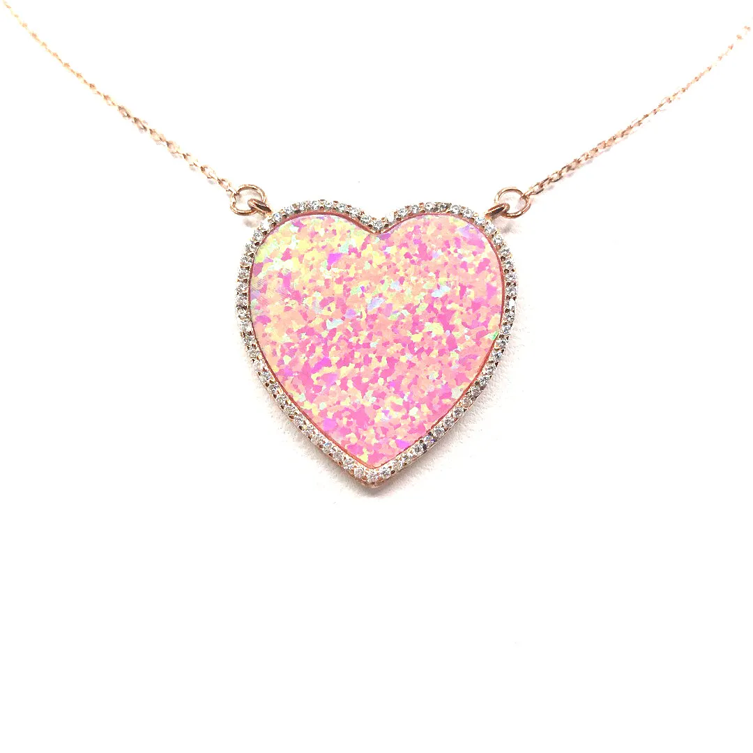 Sterling Silver Pink Opal Heart Necklace