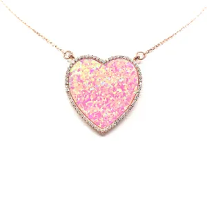 Sterling Silver Pink Opal Heart Necklace