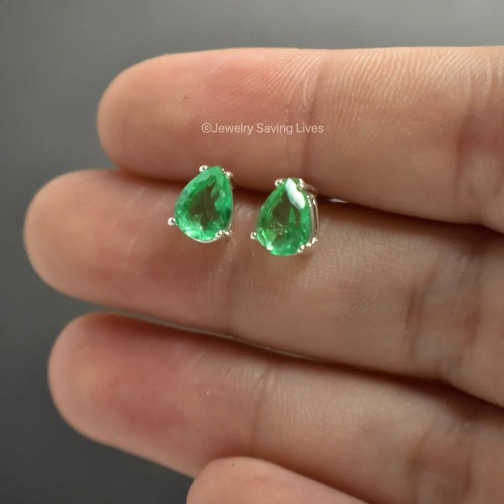 Teardrop Natural Emerald Doublet Earrings