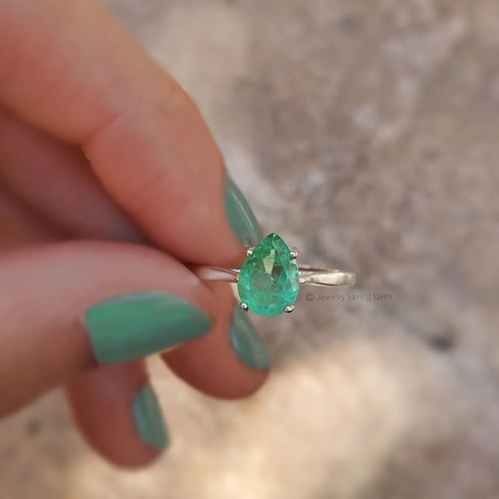 Teardrop Natural Emerald Doublet Ring