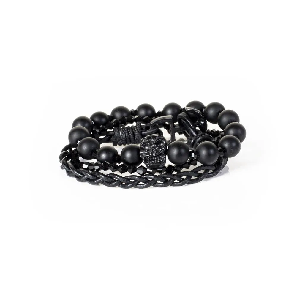 The Beaded Black On Black triple Bracelet Set