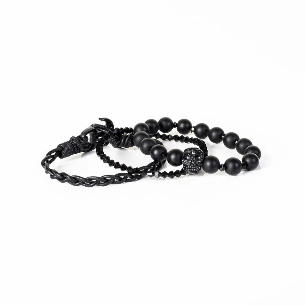 The Beaded Black On Black triple Bracelet Set