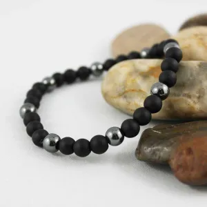 Unisex Beaded Black Onyx Stretch Bracelet