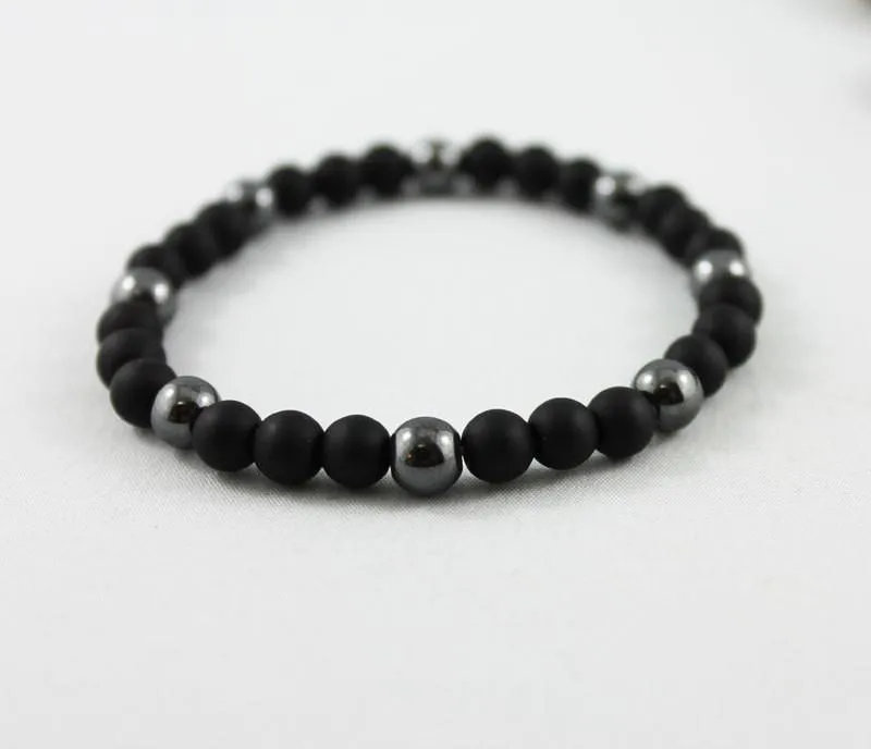 Unisex Beaded Black Onyx Stretch Bracelet