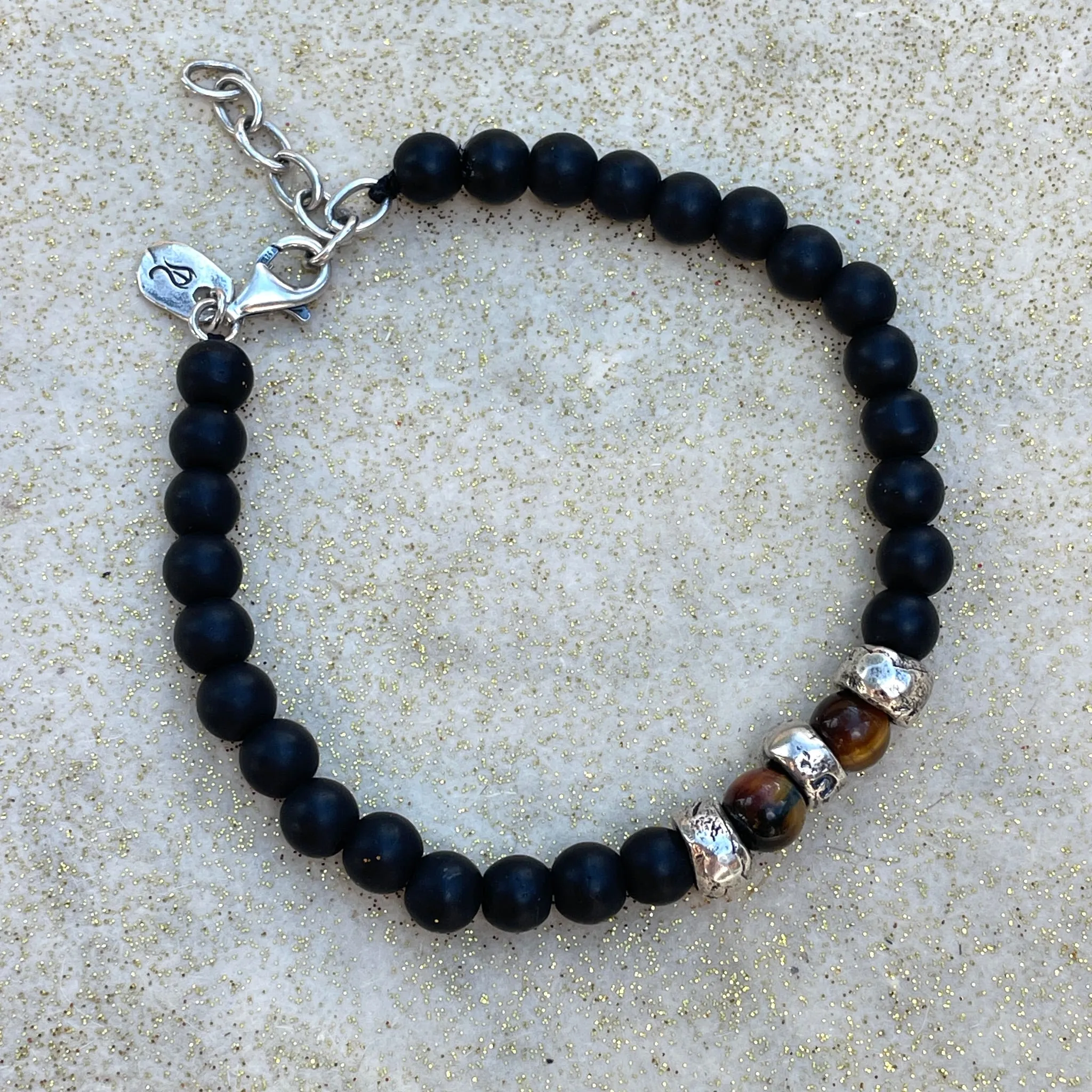Unisex Ubuntu Onyx and Tiger Eye Beaded Bracelet