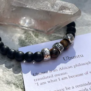 Unisex Ubuntu Onyx and Tiger Eye Beaded Bracelet
