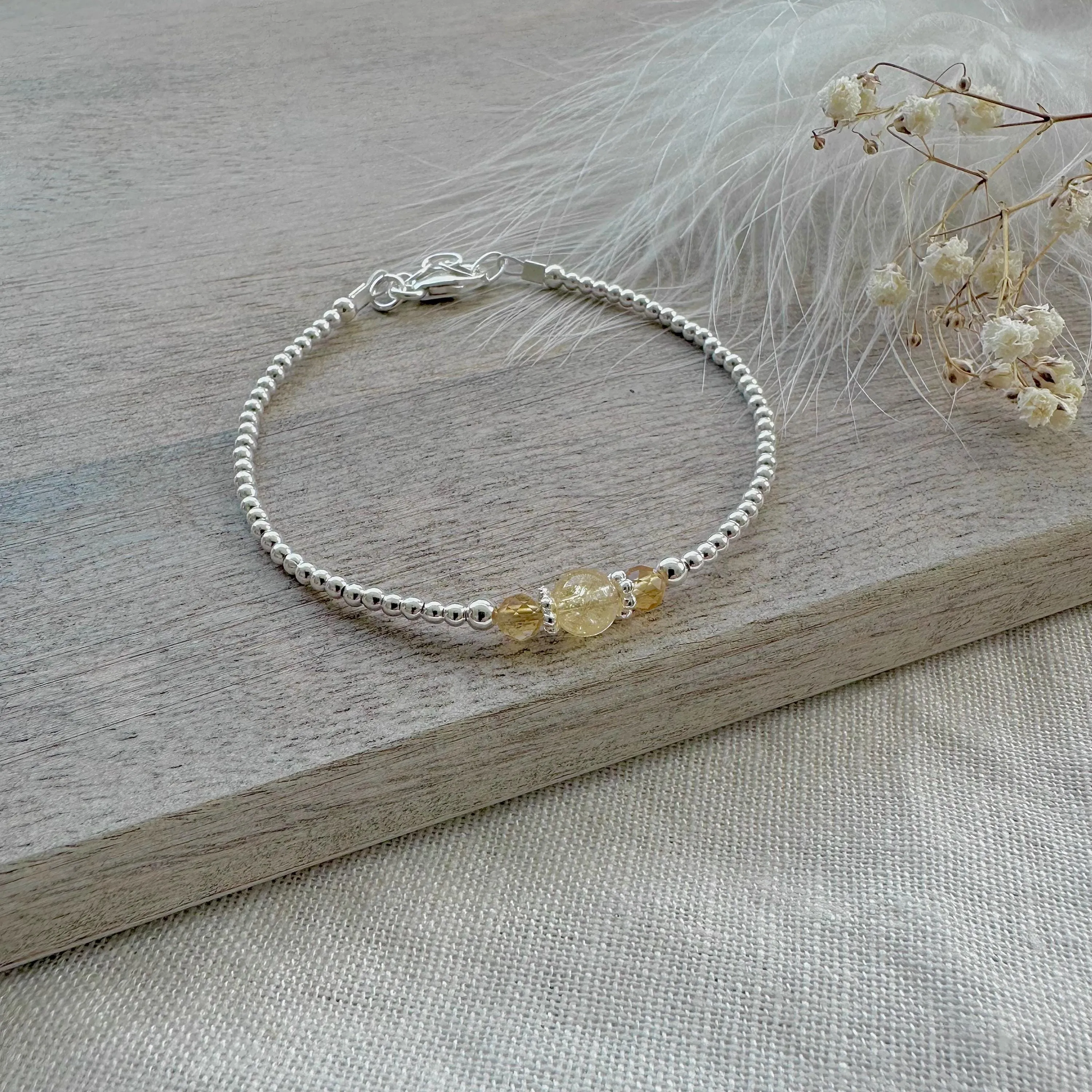 Yellow Citrine Bracelet,  , November Birthstone Sterling Silver