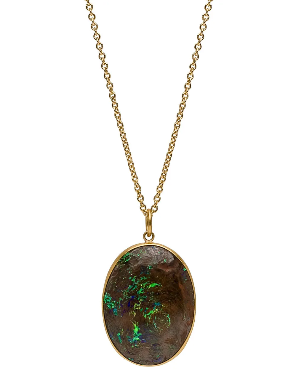 Yellow Gold Yowah Opal Oval Pendant Necklace